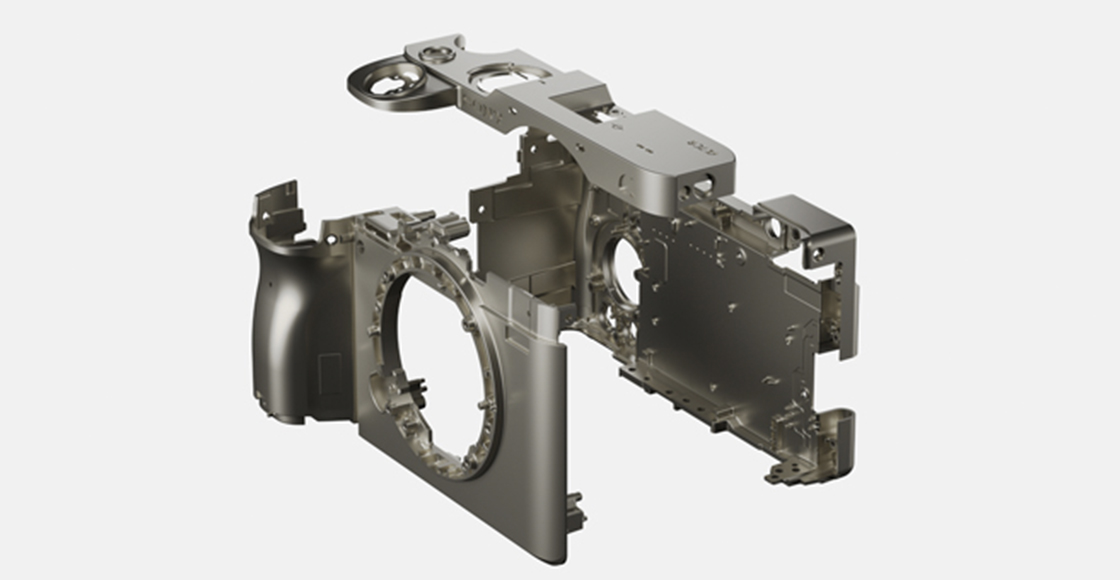 Illustration, der viser en detaljevisning af rammedele i magnesiumlegering
