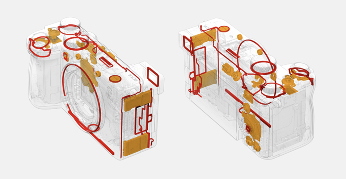 Illustration af forseglingernes placering, der giver støv- og fugtbestandighed
